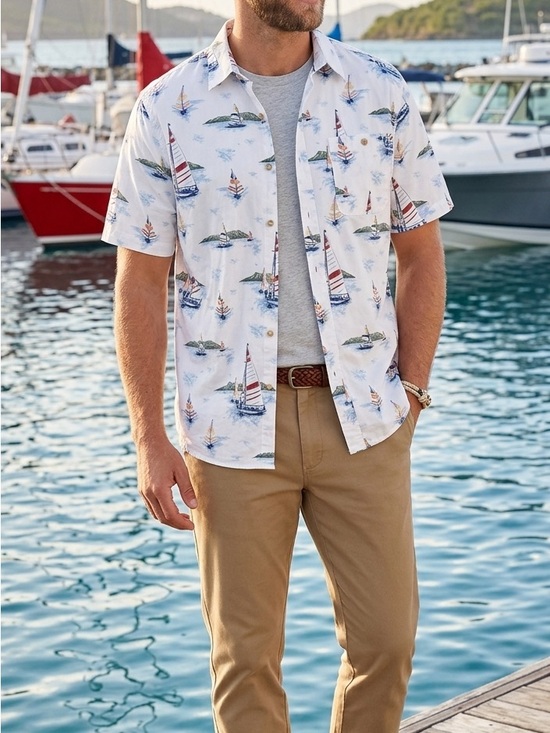 croft & barrow Other - NWT Croft & Barrow Men's Sailboat Print Button-Down - Size Medium